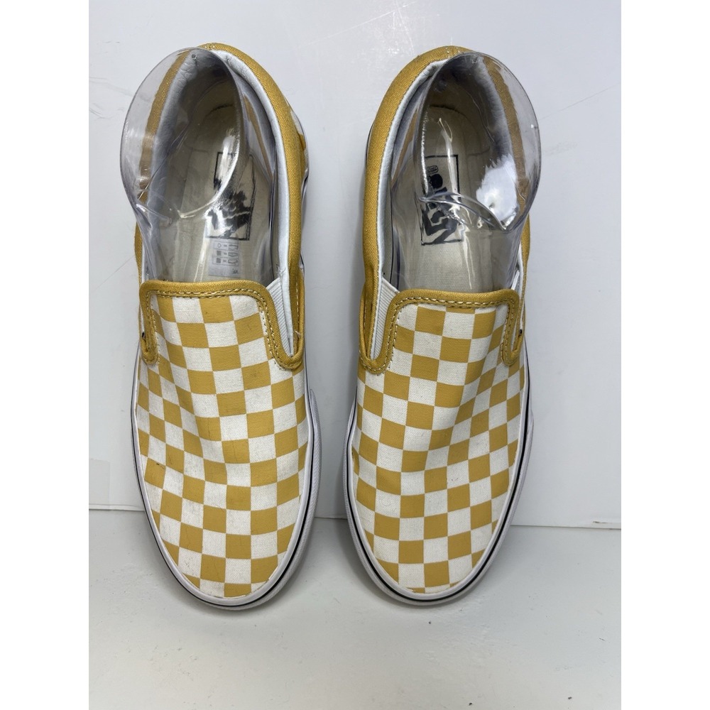 Vans Classic Slip-On Yellow White Checkerboard Sneakers Men 7 Women 8.5